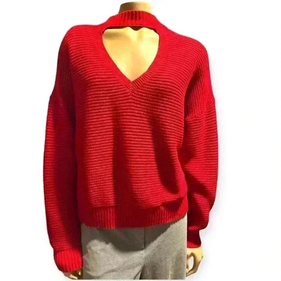 Eloquii women's red holiday Red Open V-Neck Sweater Cozy Knit size 16/18 - Picture 5 of 10